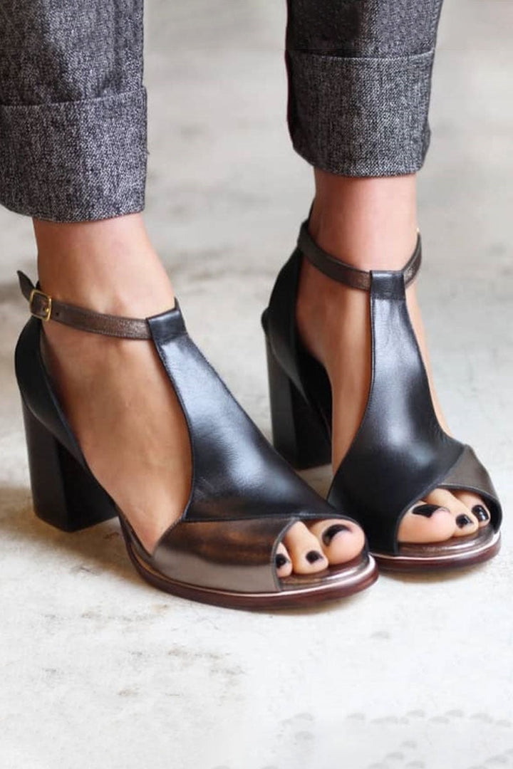 Nadaria | Sandales peep toe patchwork noires à talon