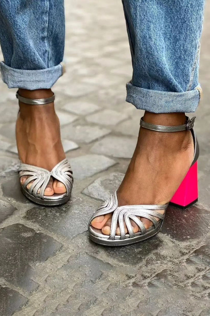 Seraphina™ | Sandales brillantes à talon épais et boucle élégante